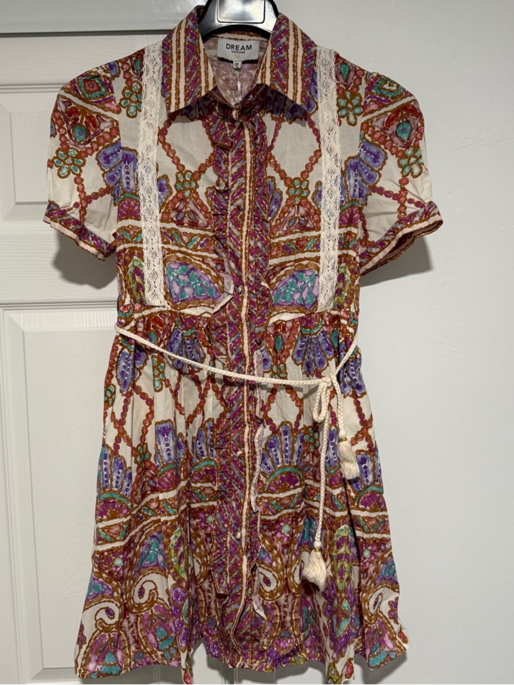 Dream Catcher Women’s Colorful Paisley Poly Mini Shirtdress Size 34 / XS